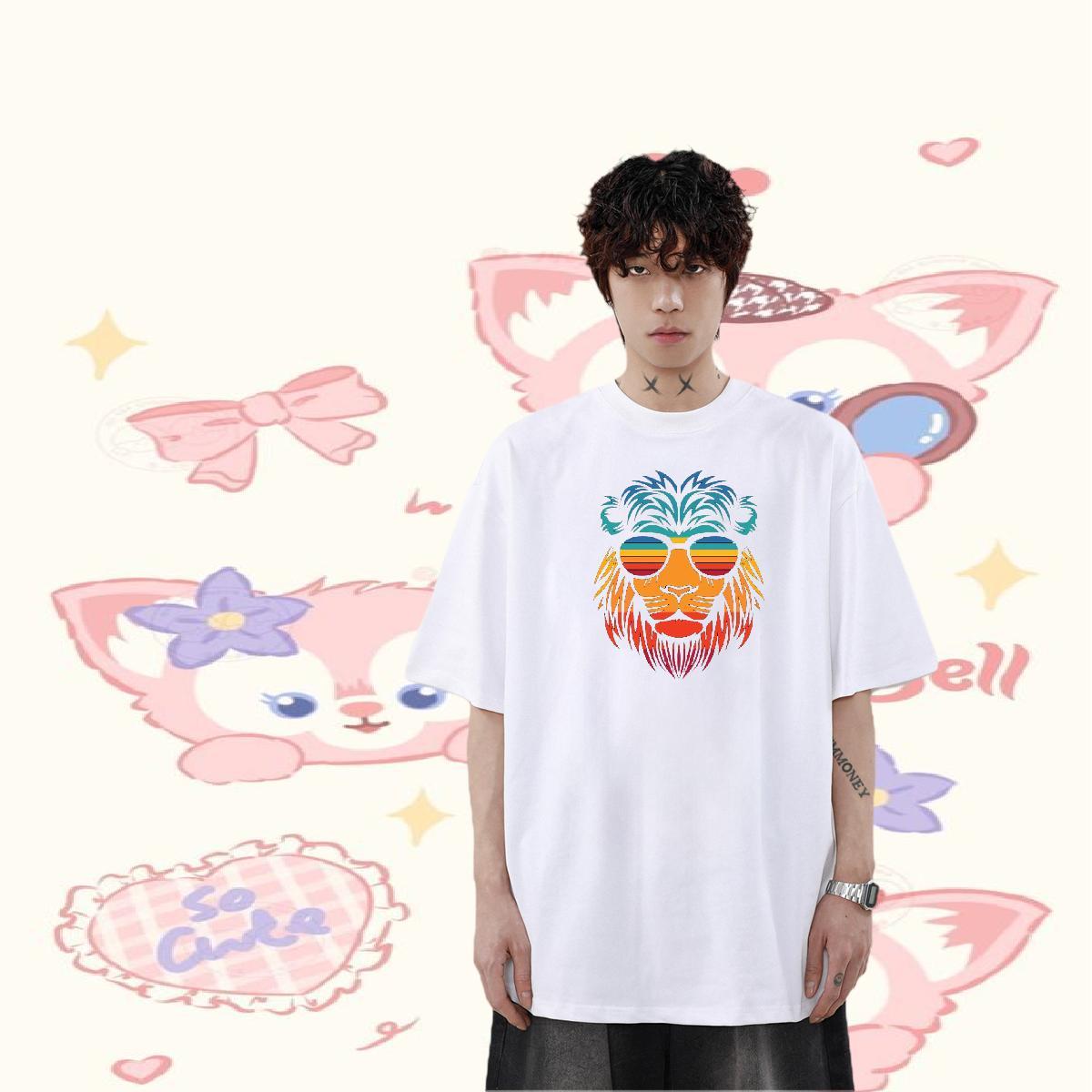 Fashion Casual T Shirts Men 230g Pure Cotton lion Hip Hop Clothings Round Neck Short Sleeve Brand Tshirt for Man Woman DIY Printed