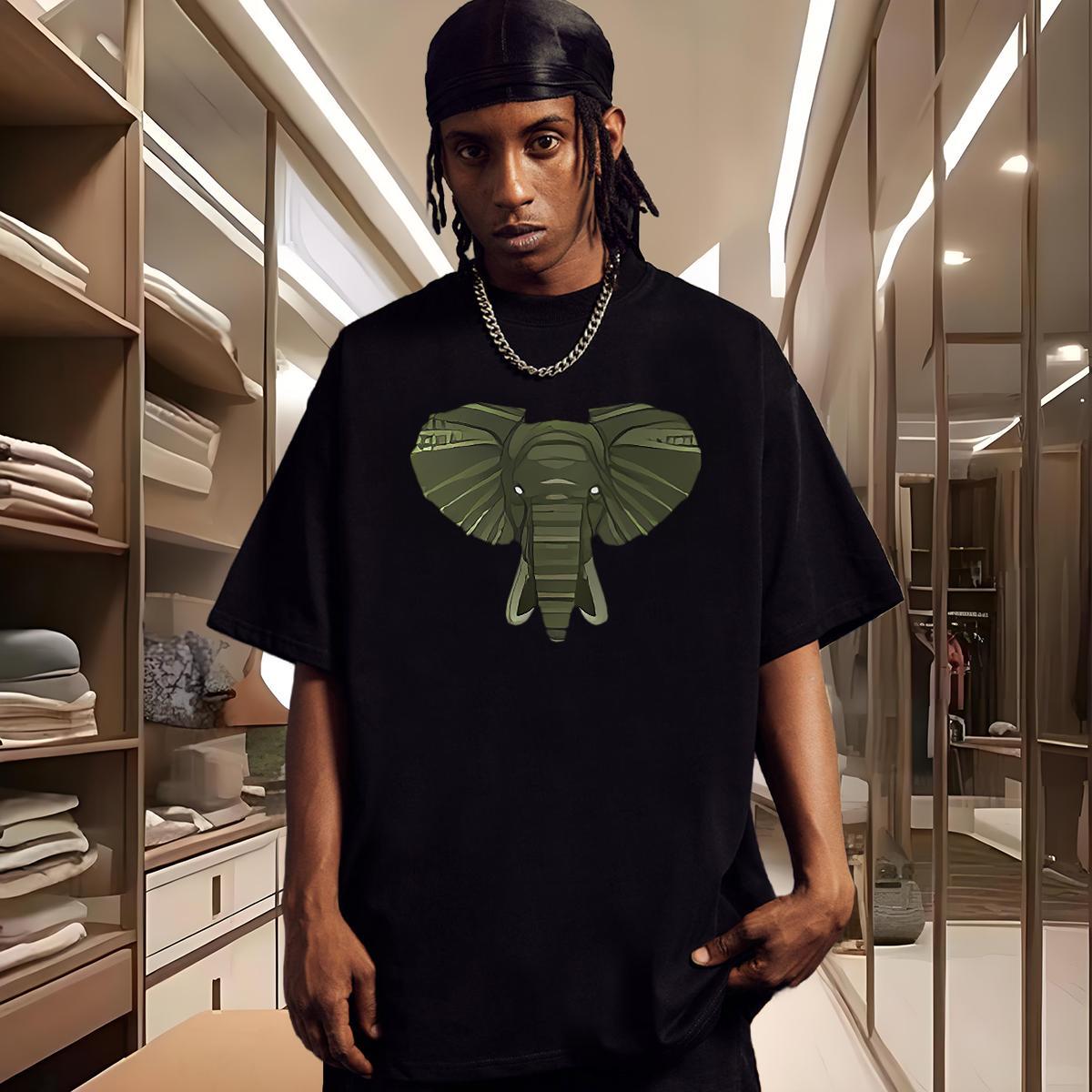 T Shirts Men 100% Cotton 230g Elephant Outdoor O-Neck Short Sleeve Black White Mens Tshirts Fashion Design Unisex Tops