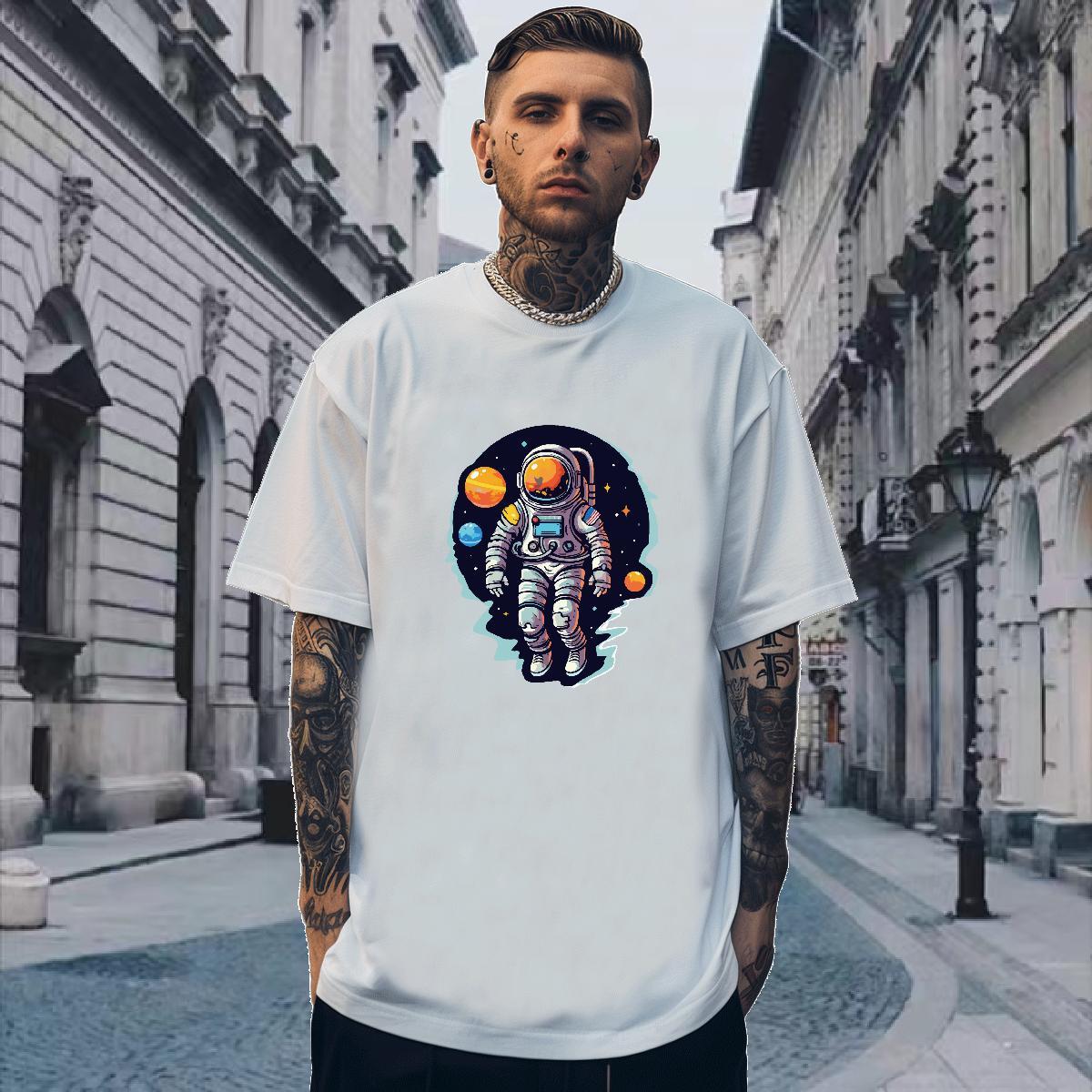 T Shirts Men 100% Cotton 230g cosmonaut Home Outdoor Breathable Short Sleeve Asian Size Men Tshirts Brand Wholesale Tees Shirts