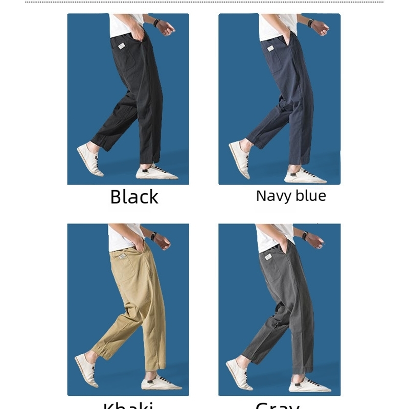 Casual Straight-leg Linen Pants For Men Loose Fit Spring Autumn Trendy Cotton Linen 9/10ths Sweatpants 240819