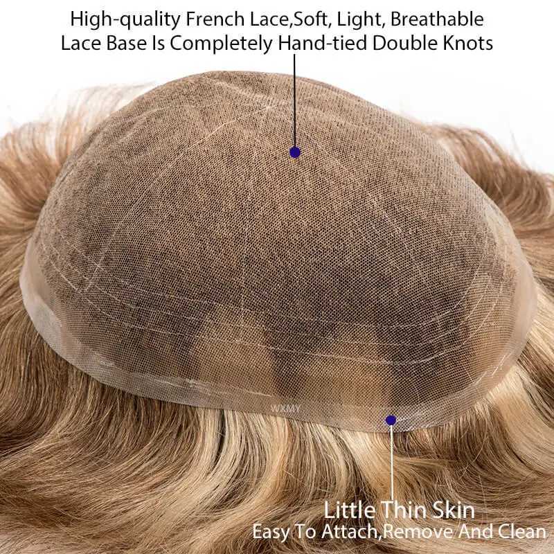 Men Toupee Full Lace Base Male Hair Prosthesis Breathable French Lace Blond Wig Hair System Natural Wigs For Men UnitM240806