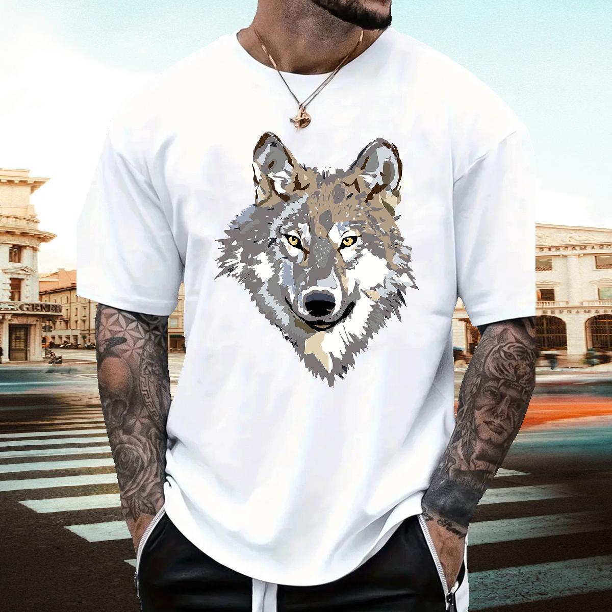Wholesale T Shirts Men 230g Pure Cotton wolf Casual Daily Wear Tees Short Sleeve Soft Cool Men Tees Graphic