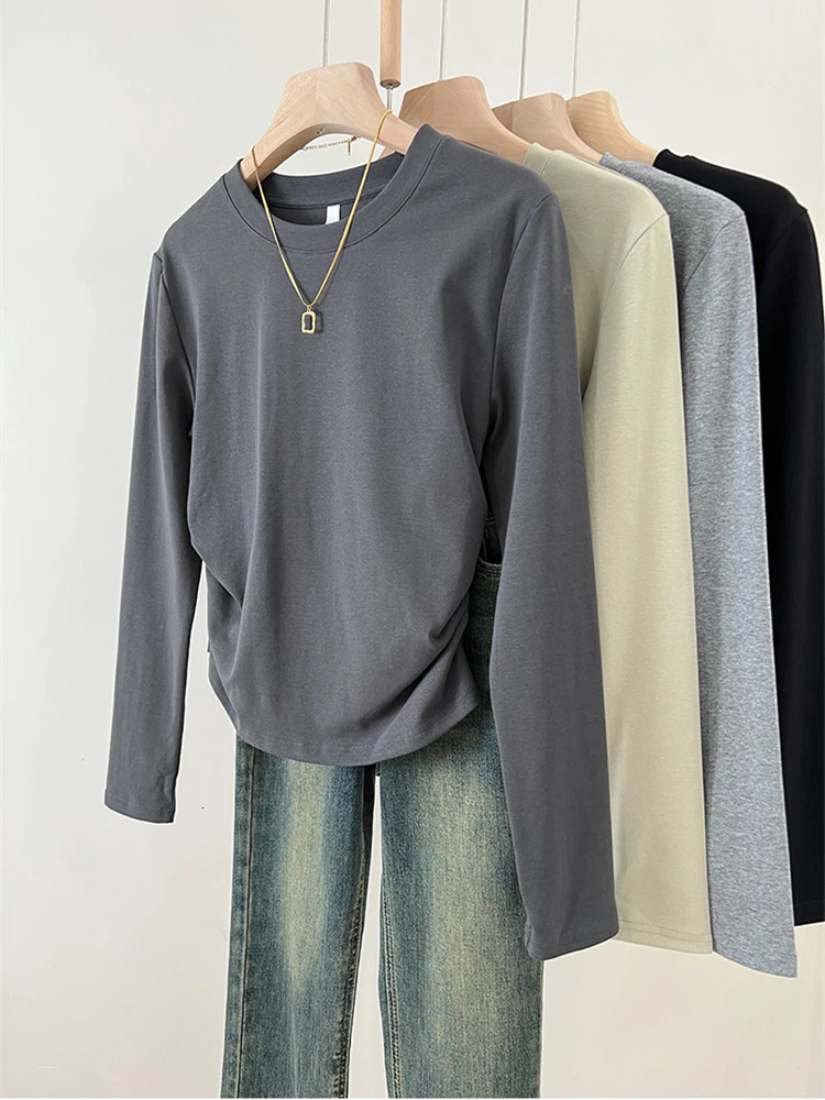 Autumn Women T Shirt Girls T-Shirt Woman Clothes Tops Cotton Slim Tshirt Female Long Sleeve Crop Top Y2k Spring Tee Sexy White 240806