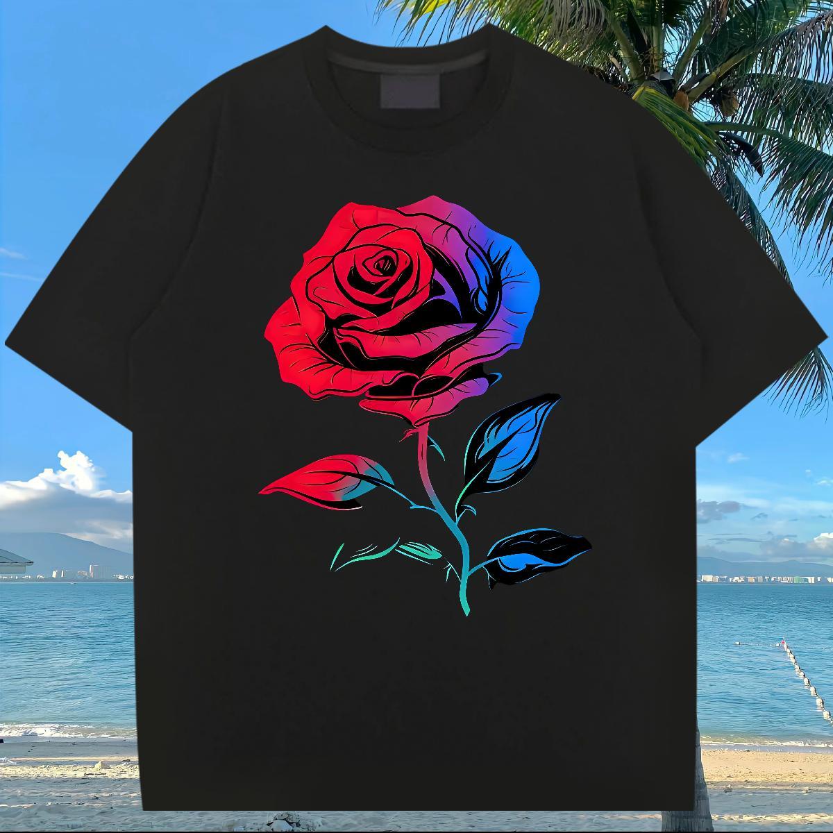 2024 New T-Shirts 230g Cotton flower Hip Hop Polos Breathable Crew Neck Brand Men Tees Black White