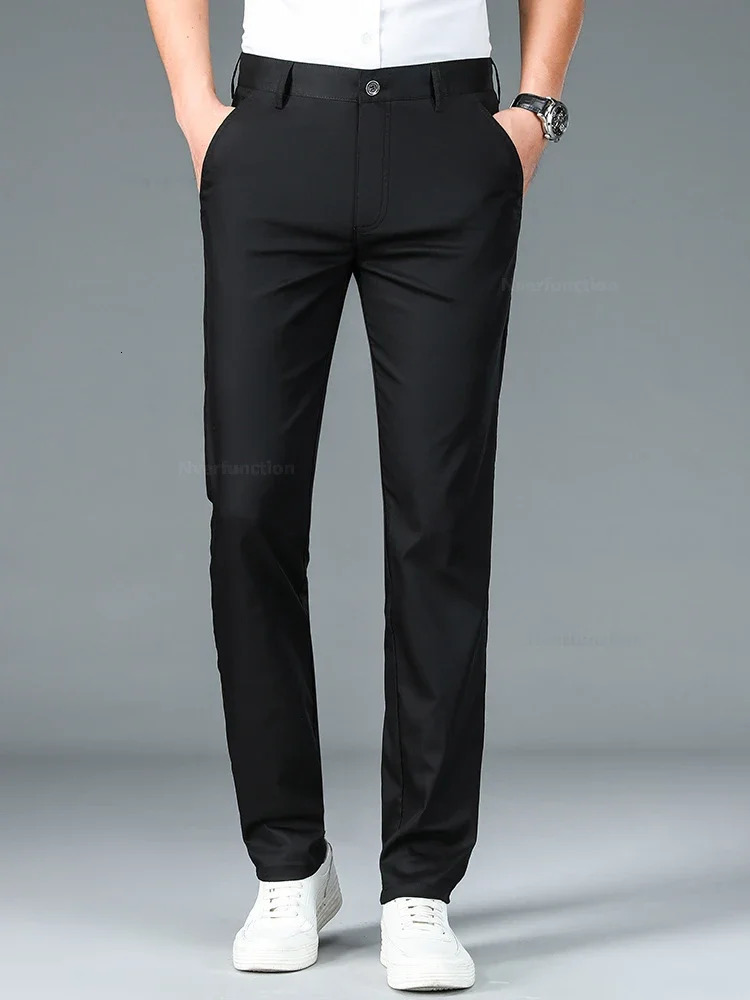 Bamboo Fiber Straight Business Pants Men Summer Clothes Fashion Classic Designer Breathable Casual Long Formal Trouser Male 240806