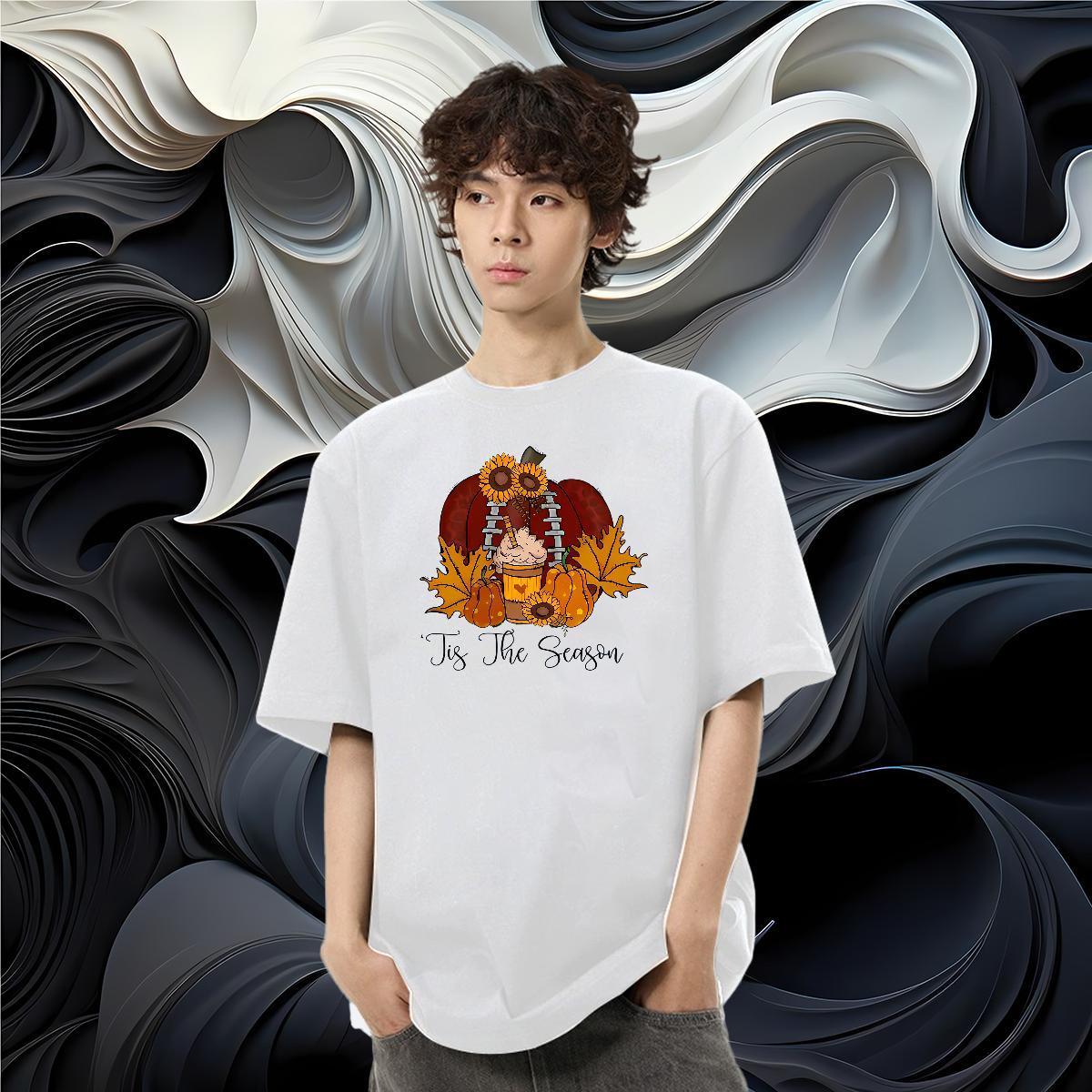 Wholesale T Shirts Men 230g Cotton pumpkin Casual Top Tees O-Neck Short Sleeve Unisex Couples T Shirts DIY Printed