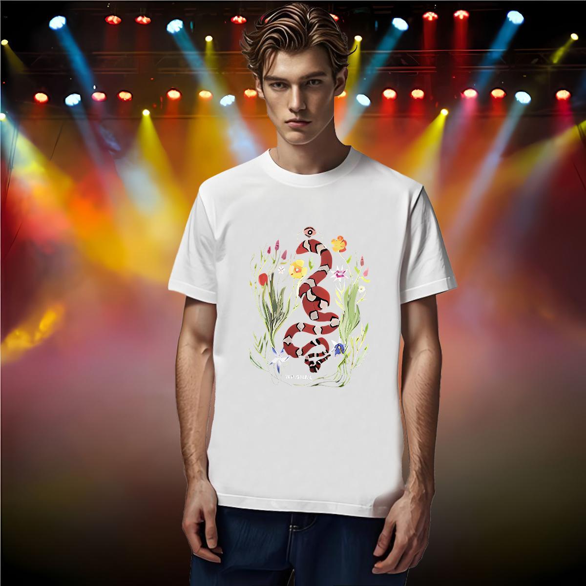 2024 New T-Shirts 100% Cotton 230g snake High Street Hip Hop Tees Shirts Breathable Cool Men Tshirts Floral Print