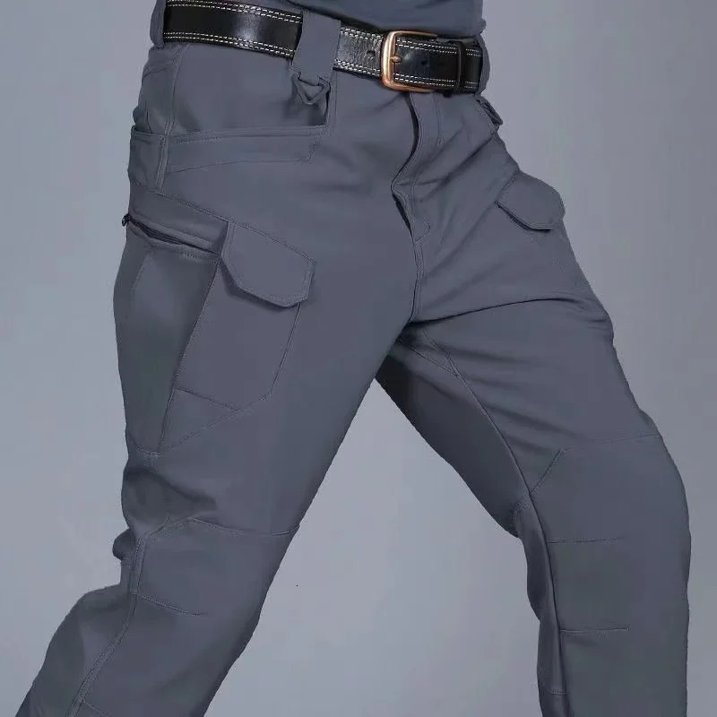 Men M-5XL Autumn Spring Sharskin Elastic Camping Hiking Trekking Finshing Hunting Pants Outdoor Cycling Tactical Cargo Trousers 240806