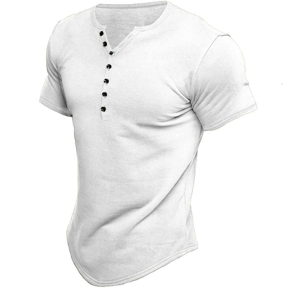 Men's Henley Shirts Kint Short Sleeve Muscle Fit Shirts Vintage Casual Button V Neck T-Shirts for Men