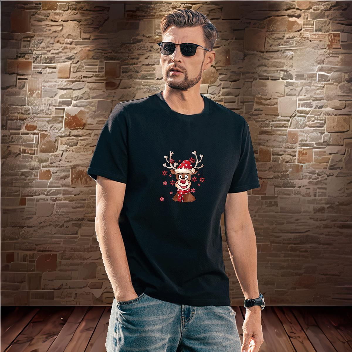 2024 Summer Mens T Shirts 230g Pure Cotton Christmas Home Outdoor Tee Shirt Breathable Soft TOP Quality Tshirt for Man Woman Cartoon Printing L-4XL