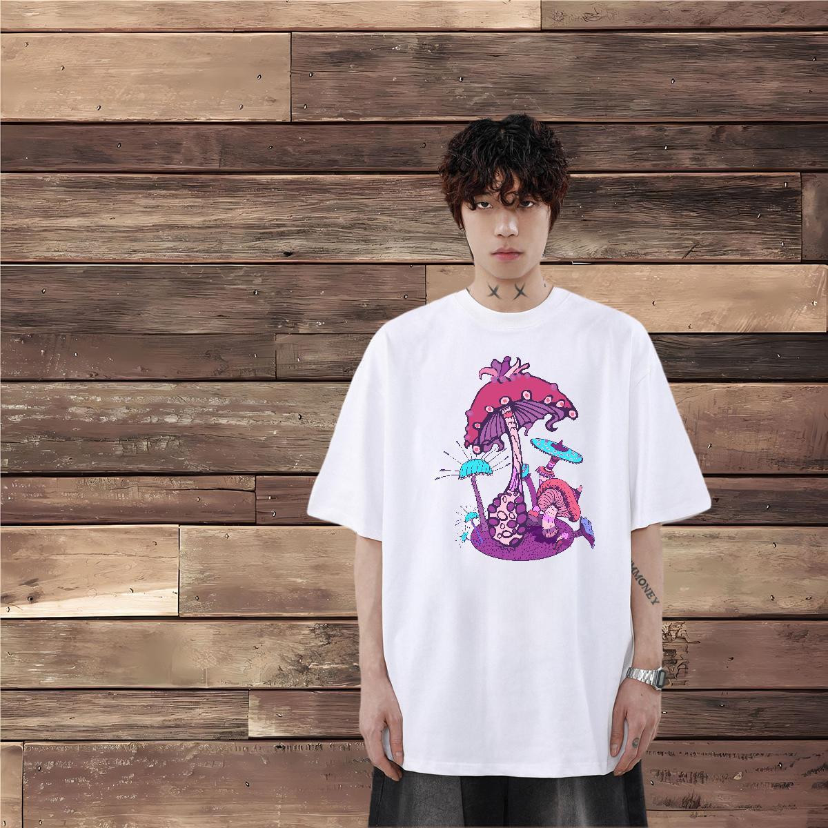 Free Shipping Man T Shirts 230g Cotton mushroom Sports Casual Clothes O Neck Short Sleeves Designer Men Tops Tees Custom Print Plus Size