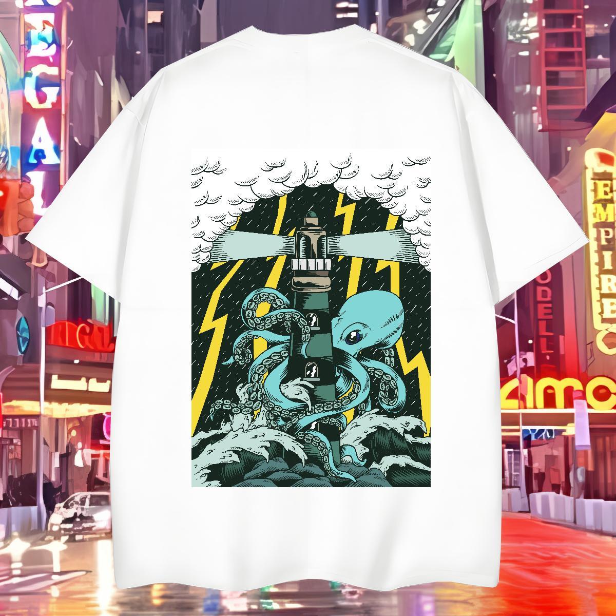 Man T Shirts 230g 100% Cotton octopus Home Outdoor Crew Neck Breathable DIY Printed Tshirt for Man Woman 2024 DIY Wholesale Tee Shirt