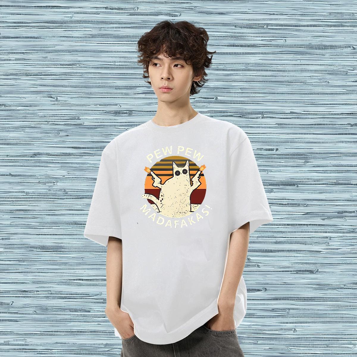2024 New T-Shirts for Men 100% Cotton 230g cat Street Clothings Breathable High Quality Mens Tshirts Custom Print Plus Size