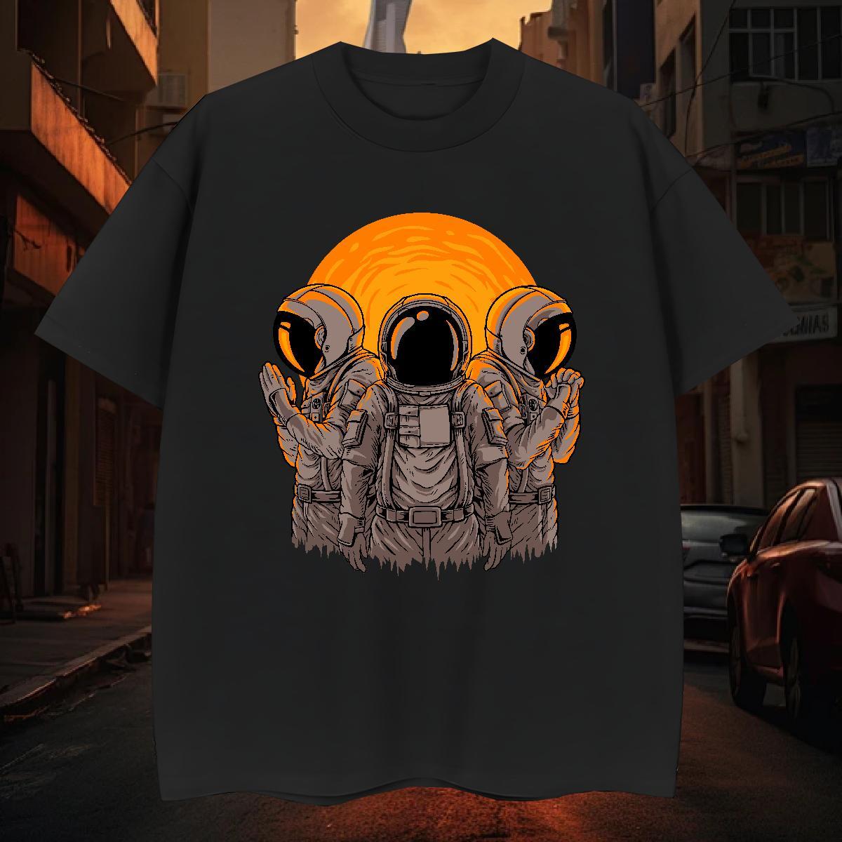 T Shirts Men 230g Cotton spaceman Hip Hop Street Breathable Crew Neck Black Oversized Mens Tshirts Fashion Design High Quality Tee Shirt