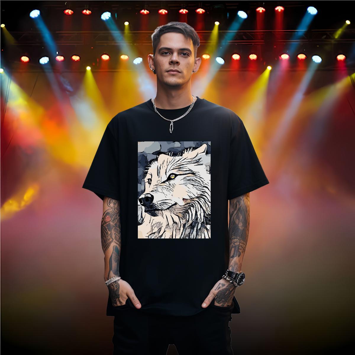 Man T Shirts 230g 100% Cotton wolf Beach Pure Cotton DIY Men Tops Tees New Free Shipping Clothings