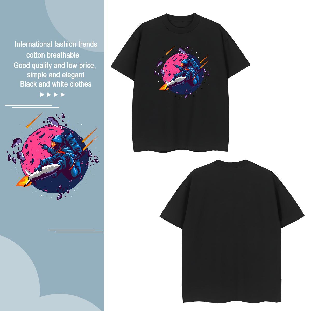 T Shirts Men 230g Pure Cotton cosmonaut Sport Short Sleeve Soft DIY Anime Men Clothes T-Shirt 2024 Popular Polos