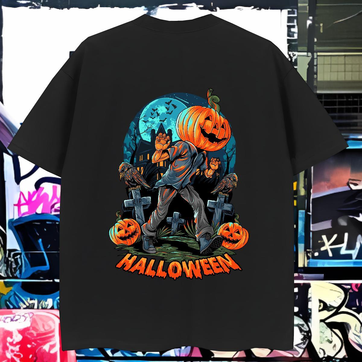 Fashion Casual Mens T Shirts 230g 100% Cotton pumpkin Home Outdoor Clothes O Neck Short Sleeves Unisex Men Tshirts Black White