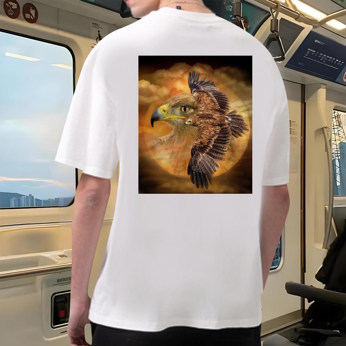 Fashion Casual T shirt 230g 100% Cotton eagle Casual Beach Clothings Pure Cotton Unisex Men Tees White Plus Size
