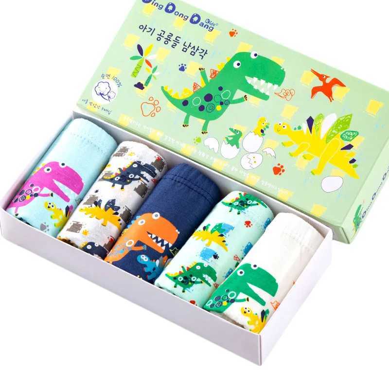 5-piece set of childrens underwear boys Knicks breathable cotton childrens underwear dinosaur cartoon pattern boys 2-14 years oldW240715