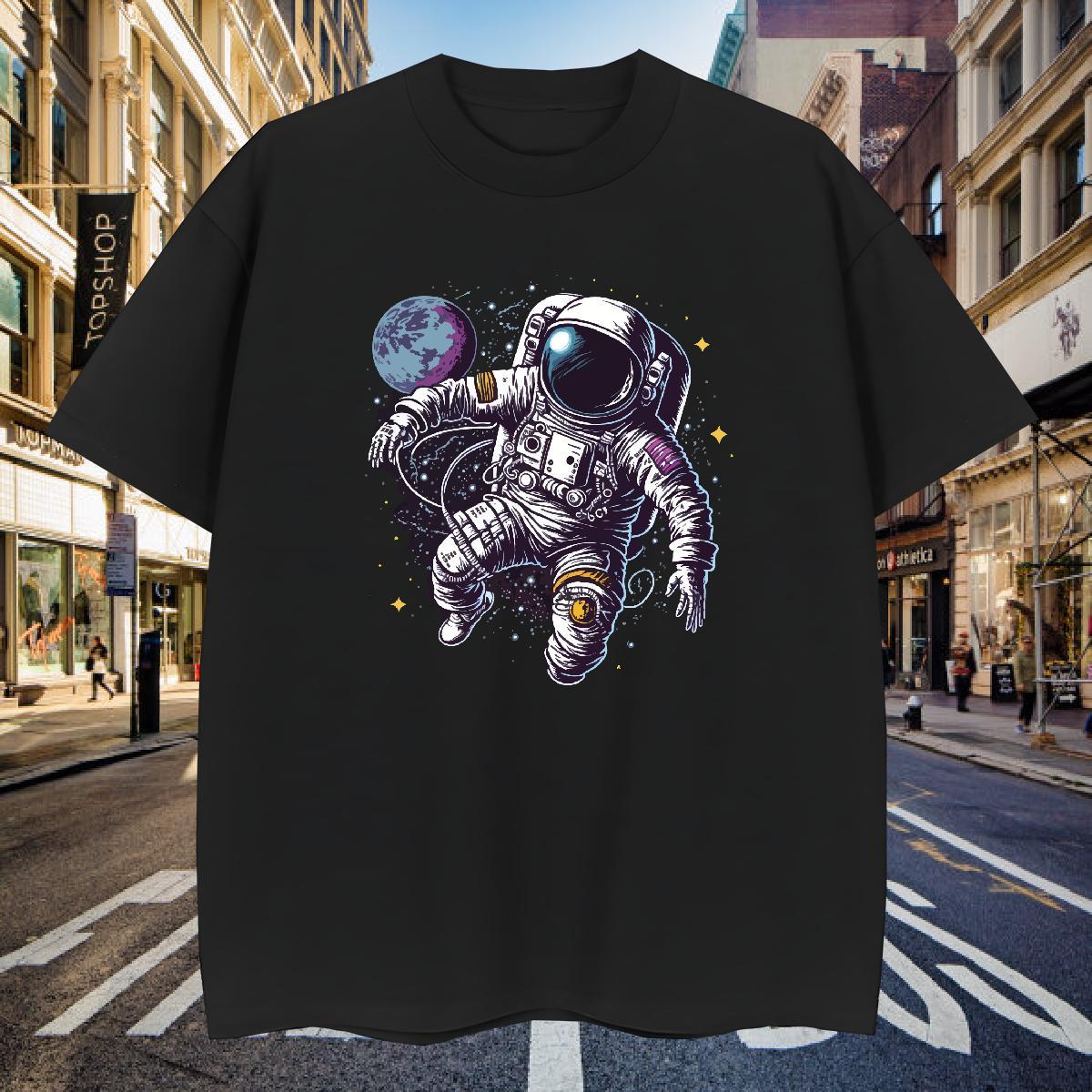 Man T Shirts 230g Pure Cotton cosmonaut Casual Short Sleeve O-Neck DIY Logo Oversized Men Tees Fashion Casual High Quality Clothes