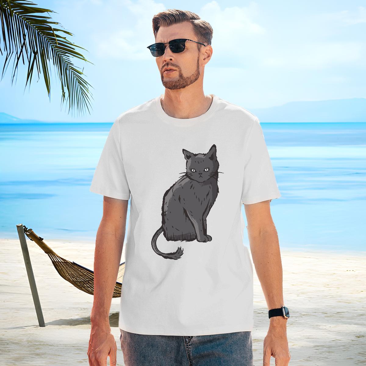 High Quality Couples T Shirts 100% Cotton 230g cat T-Shirts for Men Home Outdoor Breathable Crew Neck Cartoon Printing L-4XL New Polos