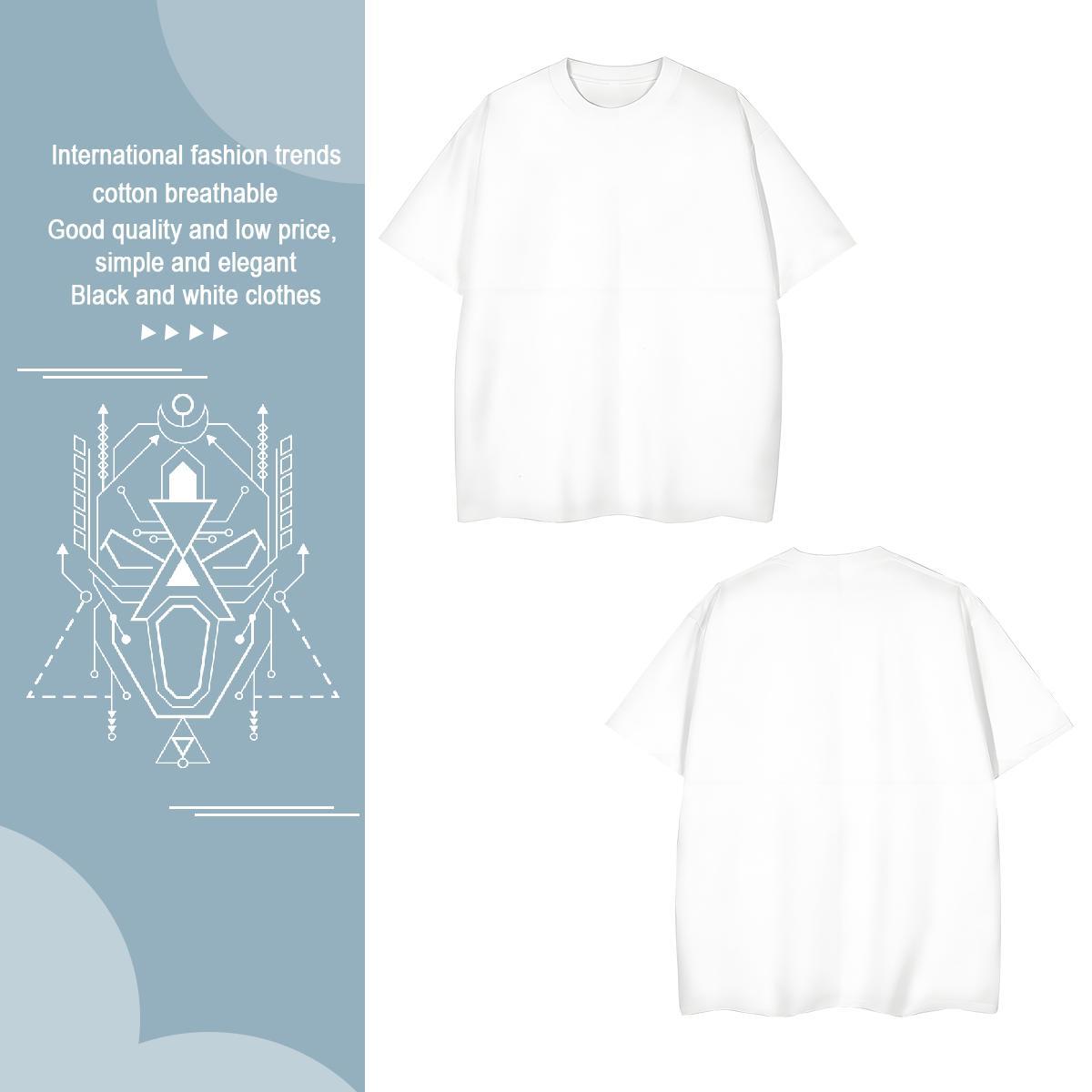 T shirt 230g Cotton Geometric line Hip Hop Crew Neck Breathable Cartoon Printing L-4XL Tshirts Fashion Classic Tops