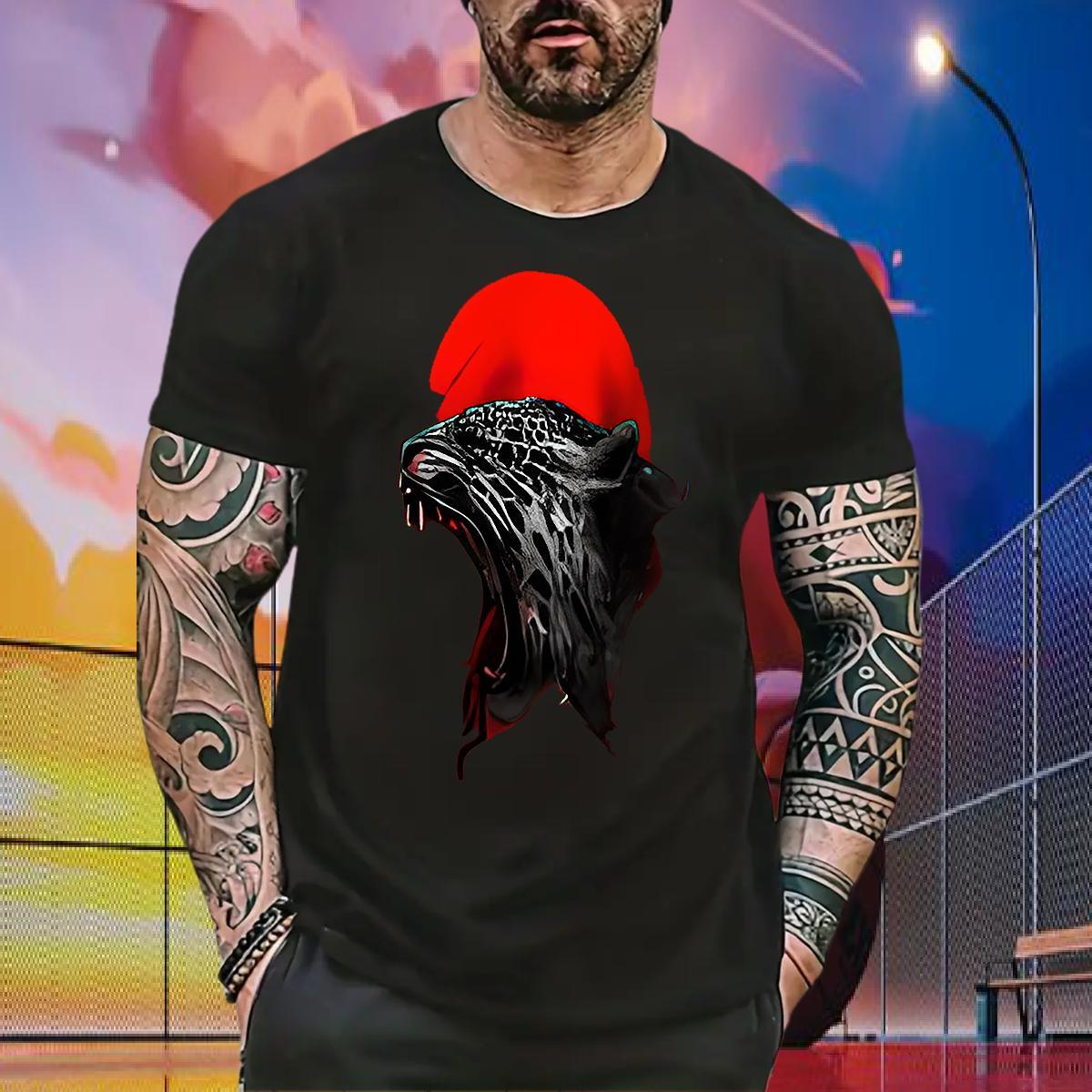 Casual New T shirt 230g 100% Cotton leopard Outdoor Tees Shirts Breathable Short Sleeve Comfortable Men Tops Tees Asian Size