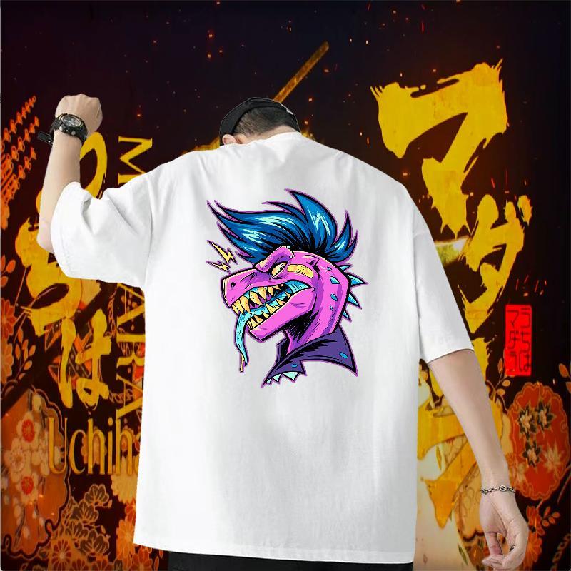 Fashion T Shirts Men 100% Cotton 230g dinosaur Casual Beach Wear Breathable Soft Free Shipping Mens Tshirts Black Oversized