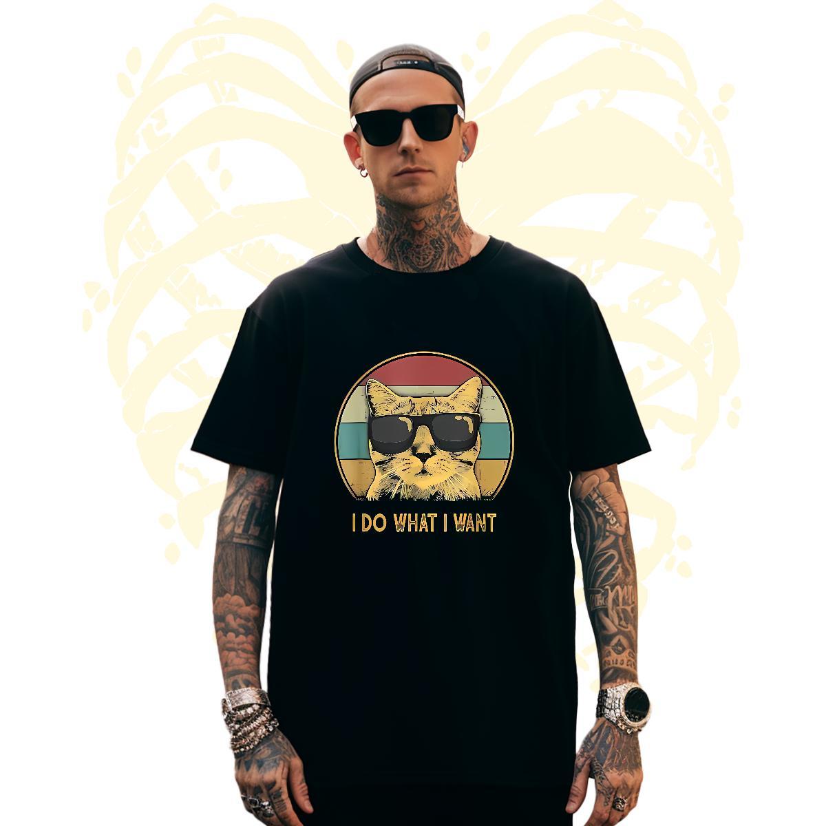 Soft Men Tshirts 230g 100% Cotton cat Mens T Shirts Daily Outfit Breathable DIY Printed 2024 New Top Tees