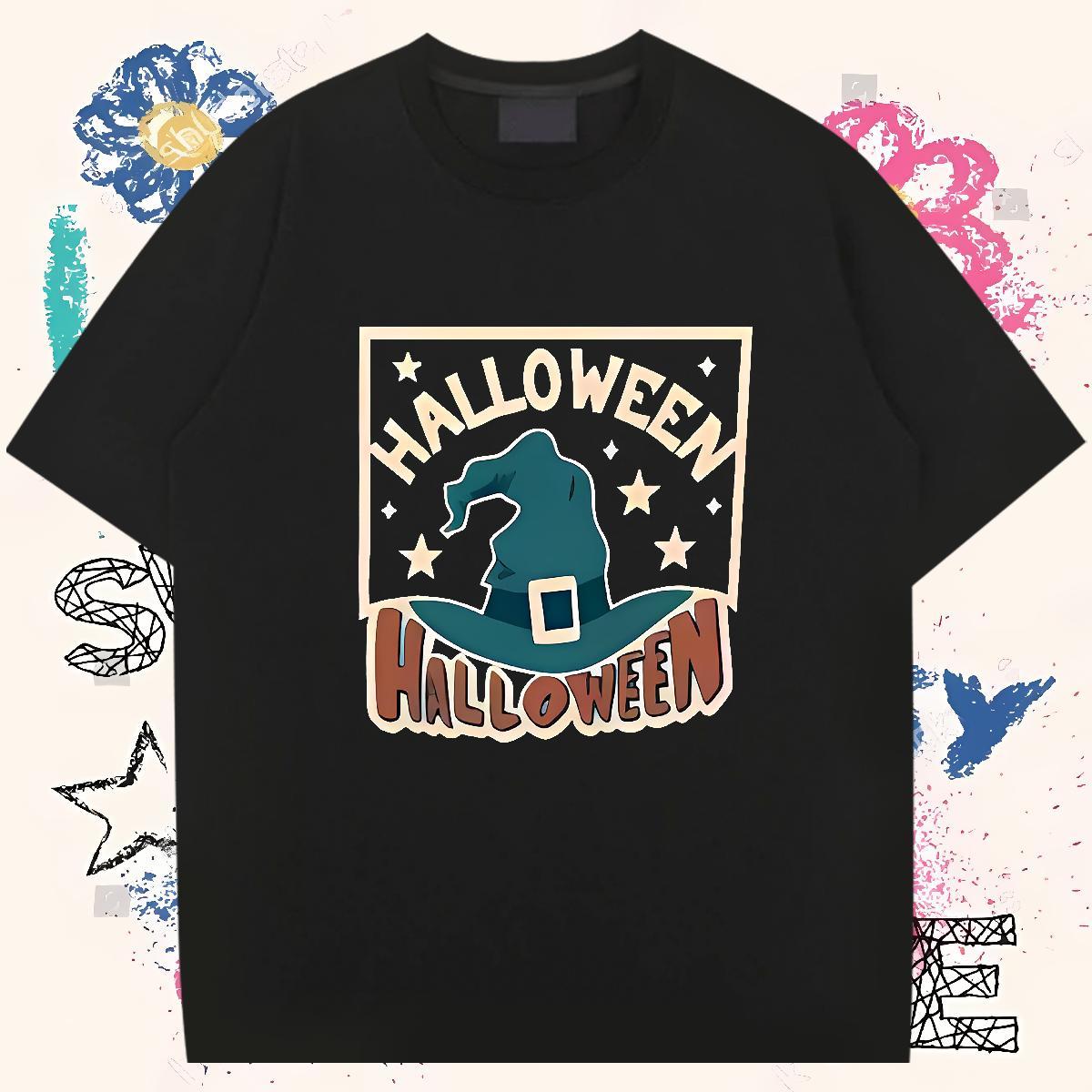Classic Casual T Shirts Men 230g Pure Cotton halloween hat Sport Tee Shirt O Neck Short Sleeves Cool Design Men Clothes T-Shirt Oversized 4XL