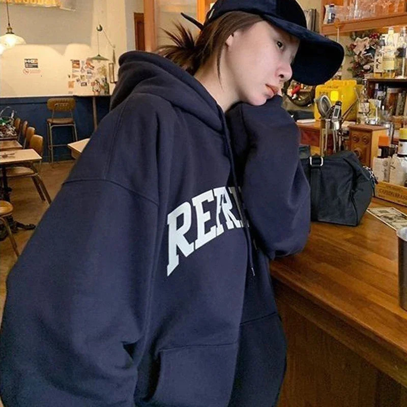 Rimocy Autumn Winter Printed Hoodie Women Korean FashionThicken Hooded Sweatshirts Woman Y2K Streetwear Loose Hoodies 240806