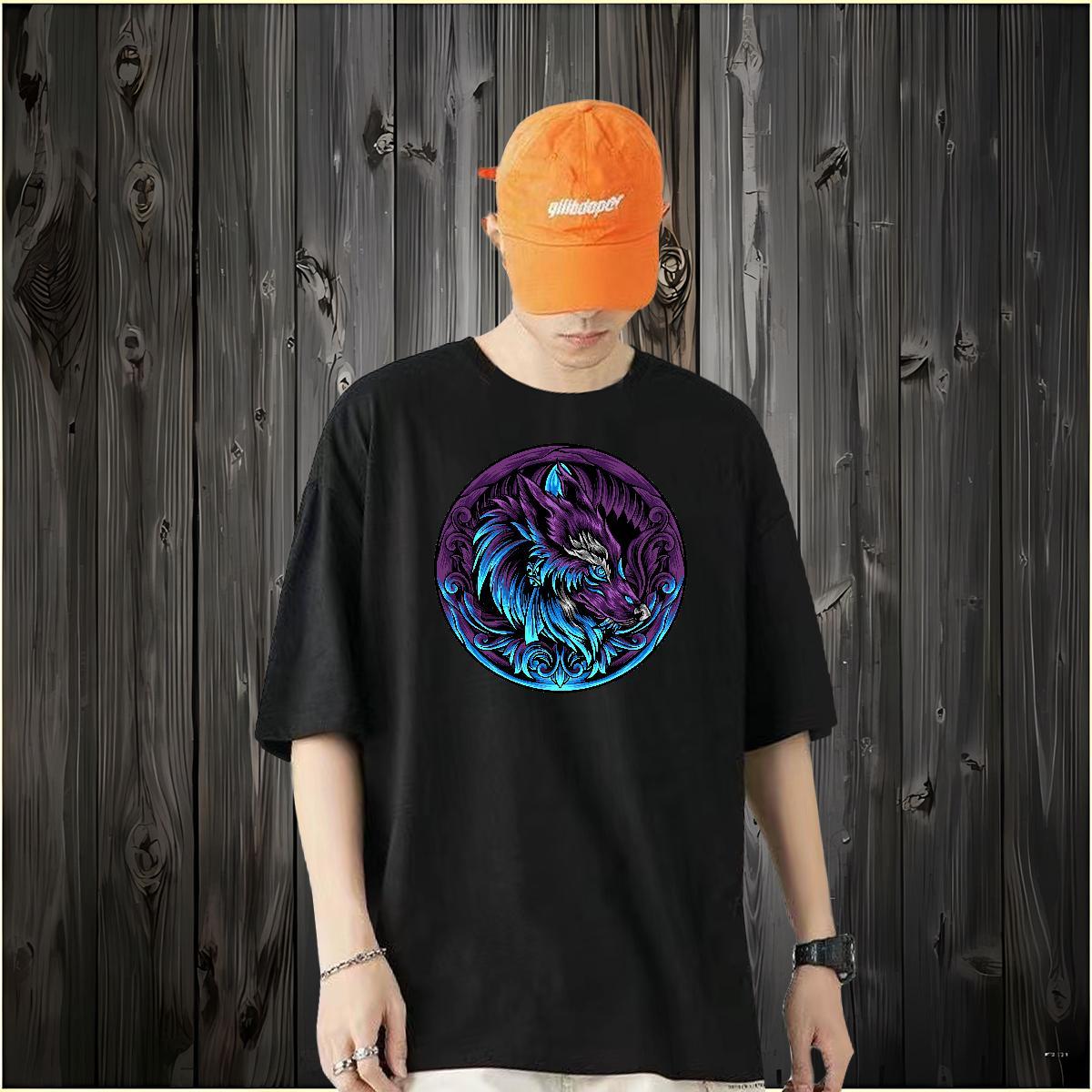 2024 Designer T shirt 230g 100% Cotton wolf Beach Top Tees Breathable Crew Neck High Quality Tshirt for Man Woman Custom Printing