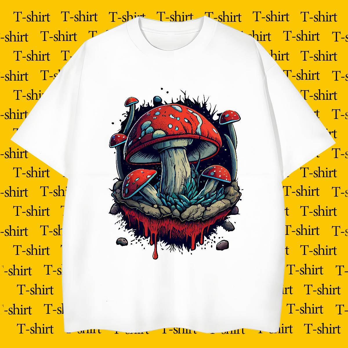 Soft Men Clothes T-Shirt 230g Cotton Street mushroom Custom Big Size Breathable Short Sleeve 2024 Designer Mens T Shirts Clothings