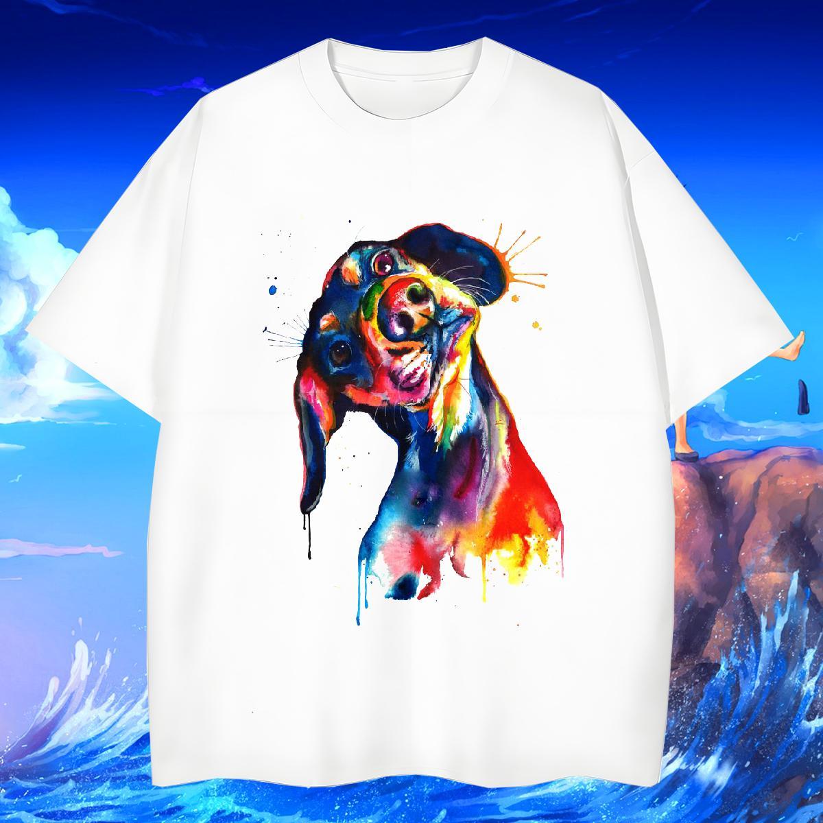 New Arrival Man T Shirts 230g Cotton coloful dog Street Wear Clothes O Neck Short Sleeves Loose Fit Tshirts Asian Size