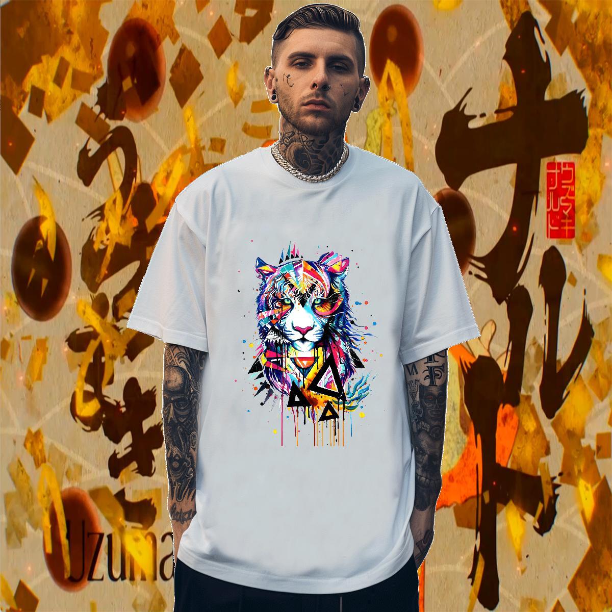 Loose Fit Men Tees 230g 100% Cotton Summer Casual tiger Oversized 4XL Breathable Crew Neck Fashion Design T Shirt For Man Tees Shirts