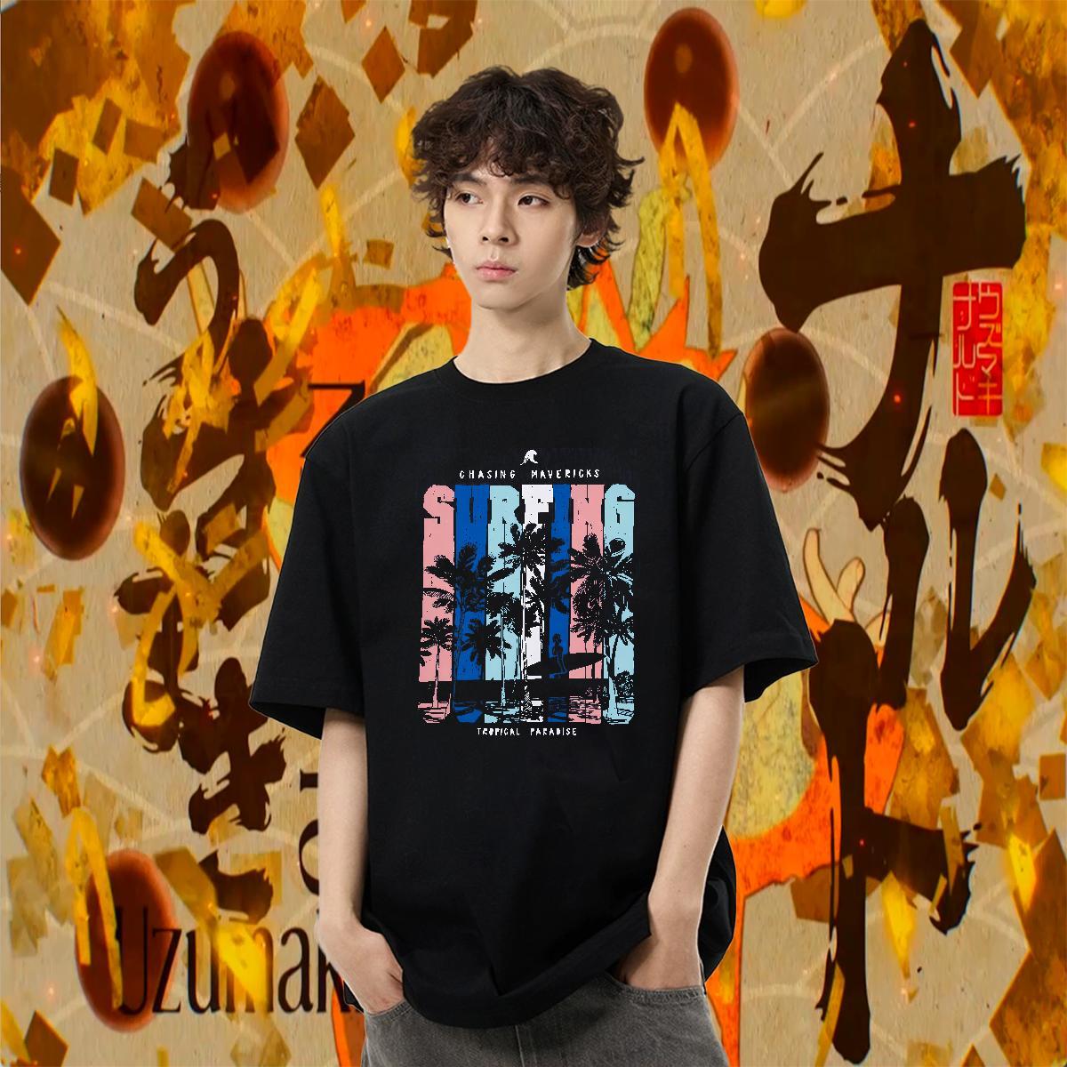 Free Shipping Tshirt for Man Woman 230g Pure Cotton Summer Casual tree Cartoon Printing L-4XL Crew Neck Breathable DIY T Shirts Men Tee Shirt