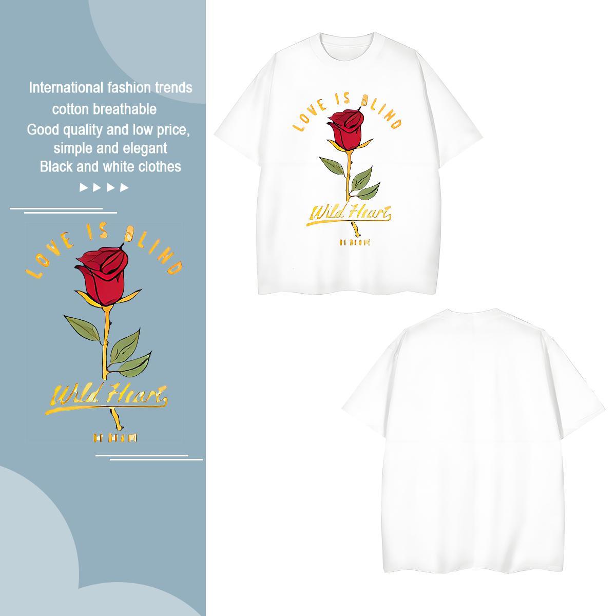 T-Shirts for Men 100% Cotton 230g flower Casual Short Sleeve Soft Floral Print Tshirt for Man Woman Free Shipping Unisex Clothes