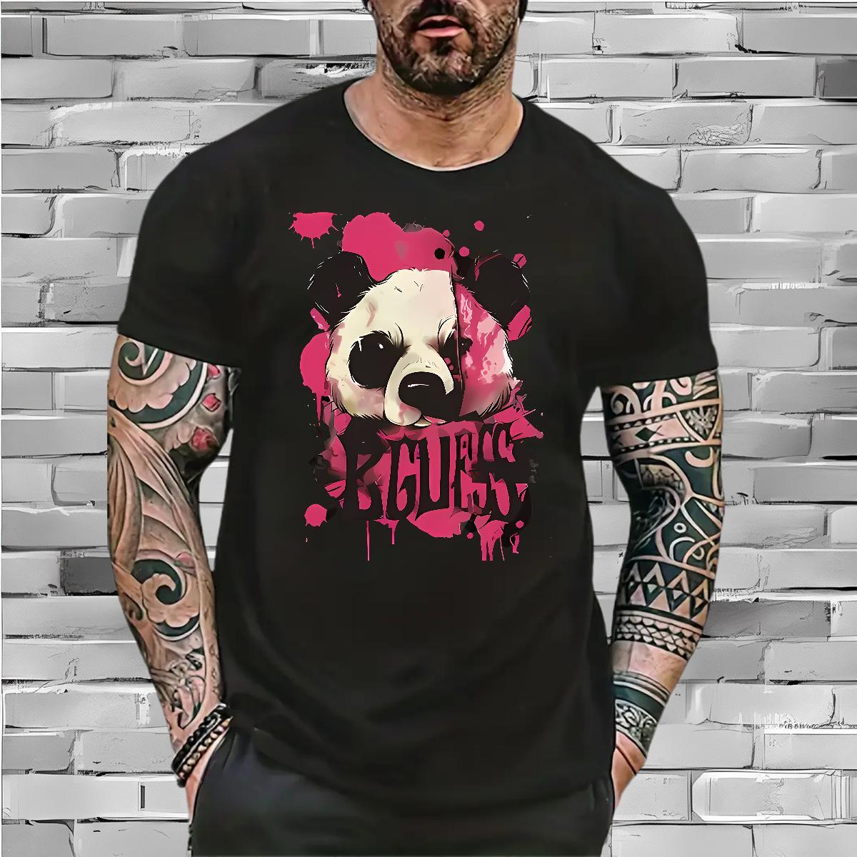 2024 Summer T-Shirts for Men 230g 100% Cotton panda Daily Wear Tees Breathable Crew Neck Cool Tshirts DIY