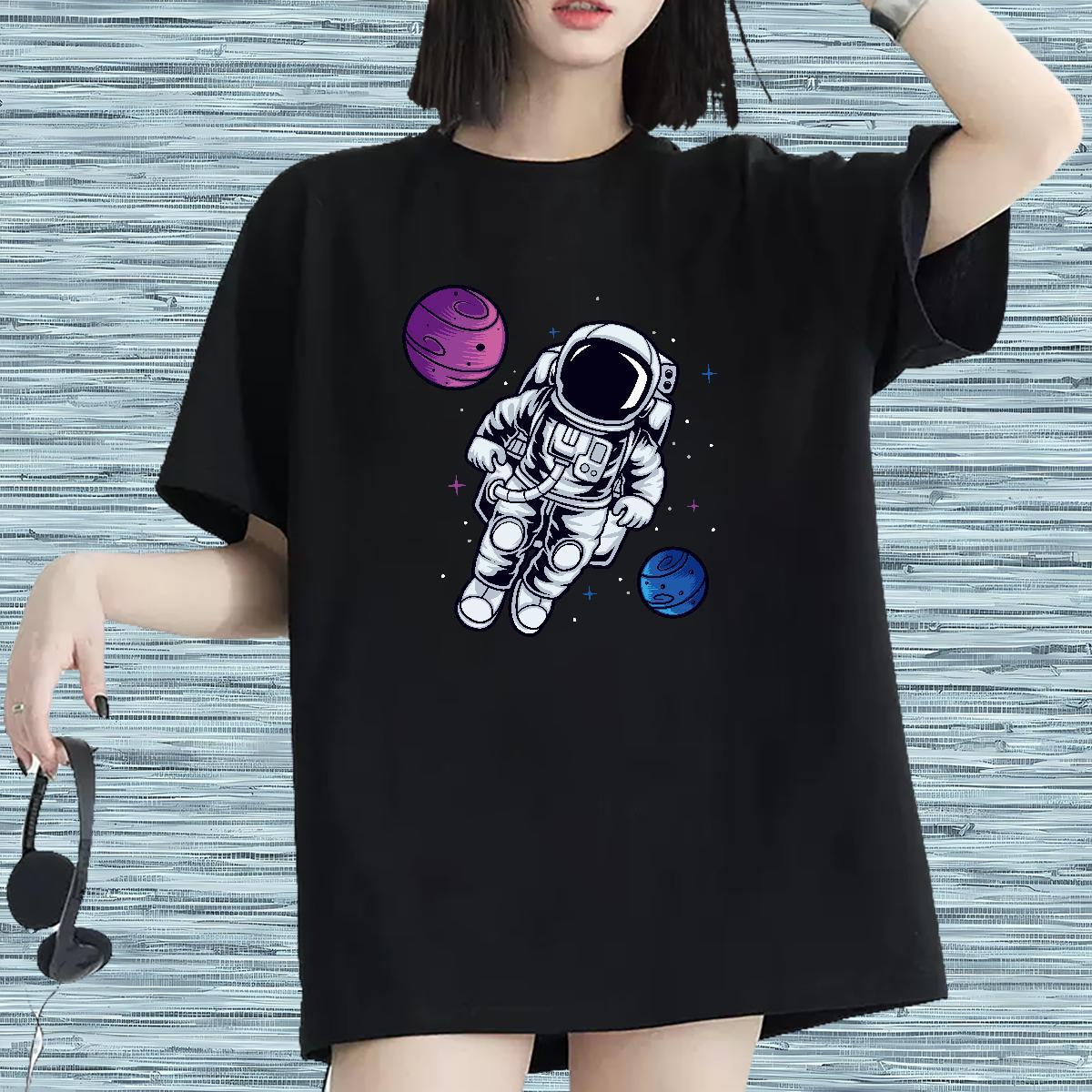 Comfortable Couples T Shirts 230g Cotton cosmonaut Home Outdoor T Shirt For Woman Breathable Soft DIY Printed Tees