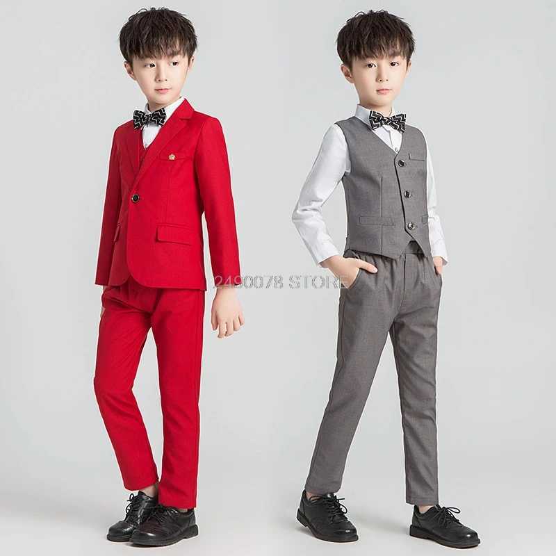 Suits Kids sets for boys Brand Children Suit Kids Formal Birthday Dress Weddings Clothe Set Baby jacket Vest Pants bowtie 4pcs Suit