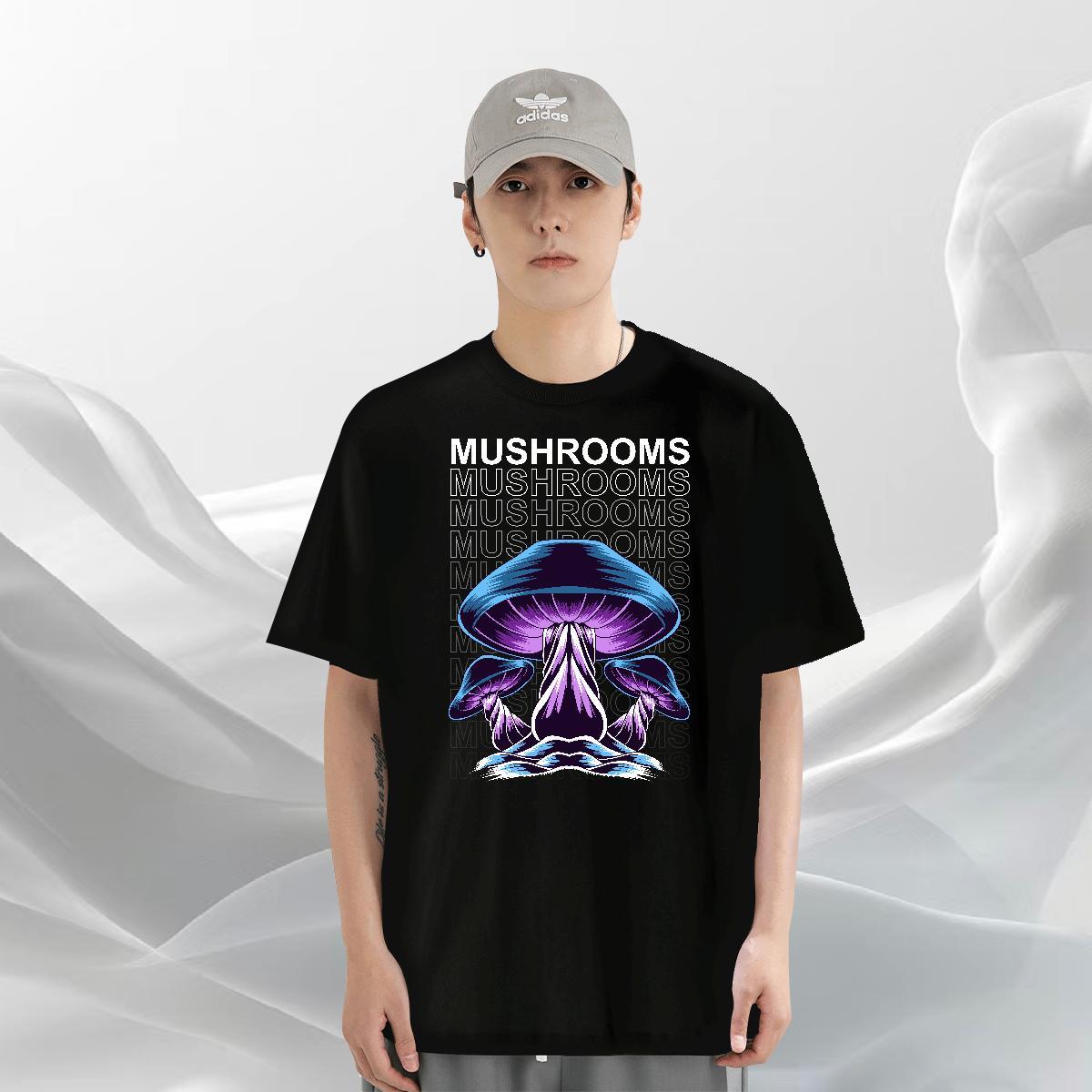 Free Shipping Men Tops Tees 230g Cotton Daily Wear mushroom DIY Printed O Neck Short Sleeves Fashion Designer T-Shirts for Men Tops Shirt