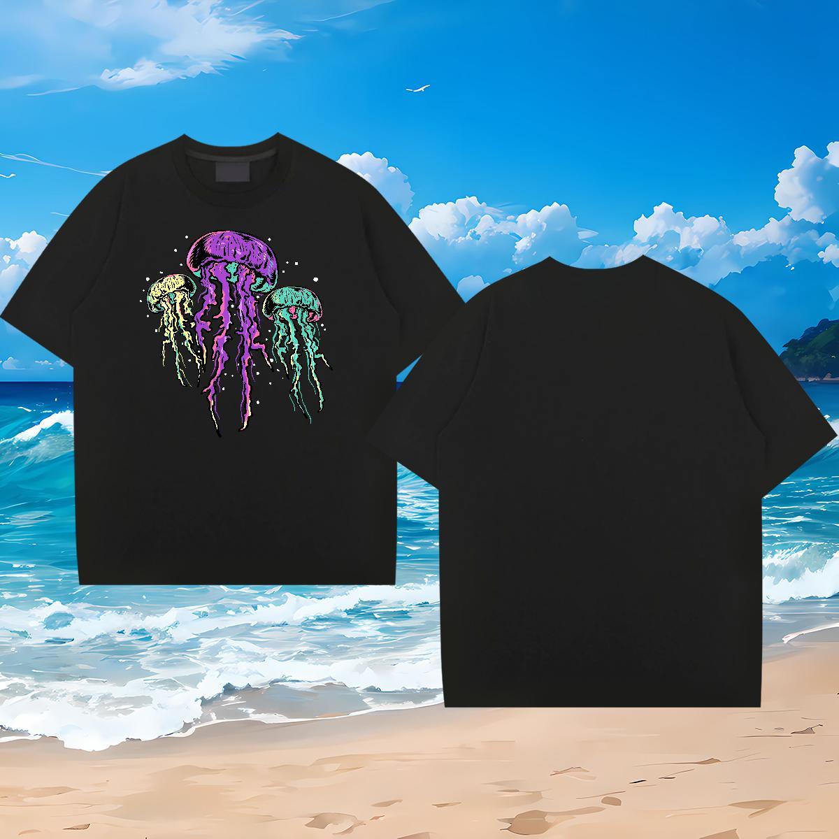 Customized T shirt 230g Cotton jellyfish Casual Beach Tees Shirts Crew Neck Breathable Wholesale Men Tshirts DIY Logo Oversized