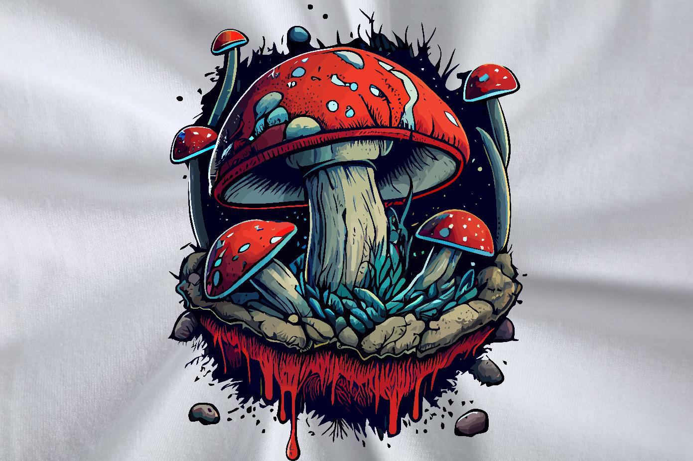 Fashion Casual Man T Shirts 230g Pure Cotton mushroom High Street Hip Hop Tees Shirts Breathable Crew Neck Loose Fit Mens Tshirts DIY Printed