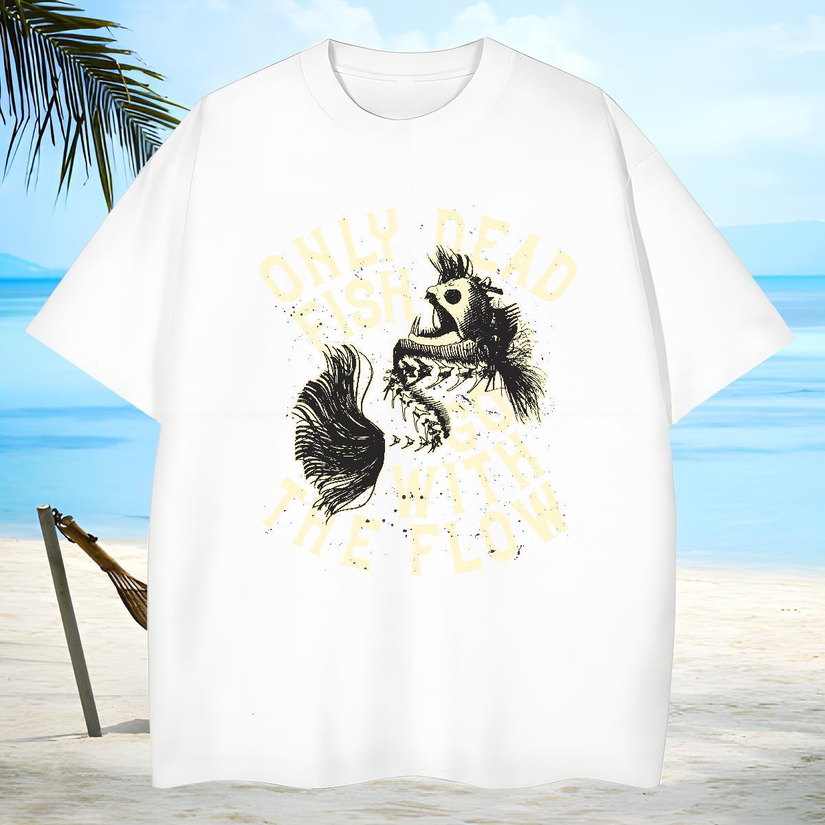 Designer Men Tshirts 100% Cotton 230g fish Man T Shirts Casual Beach Short Sleeve Soft Cartoon Print Free Shipping Clothes