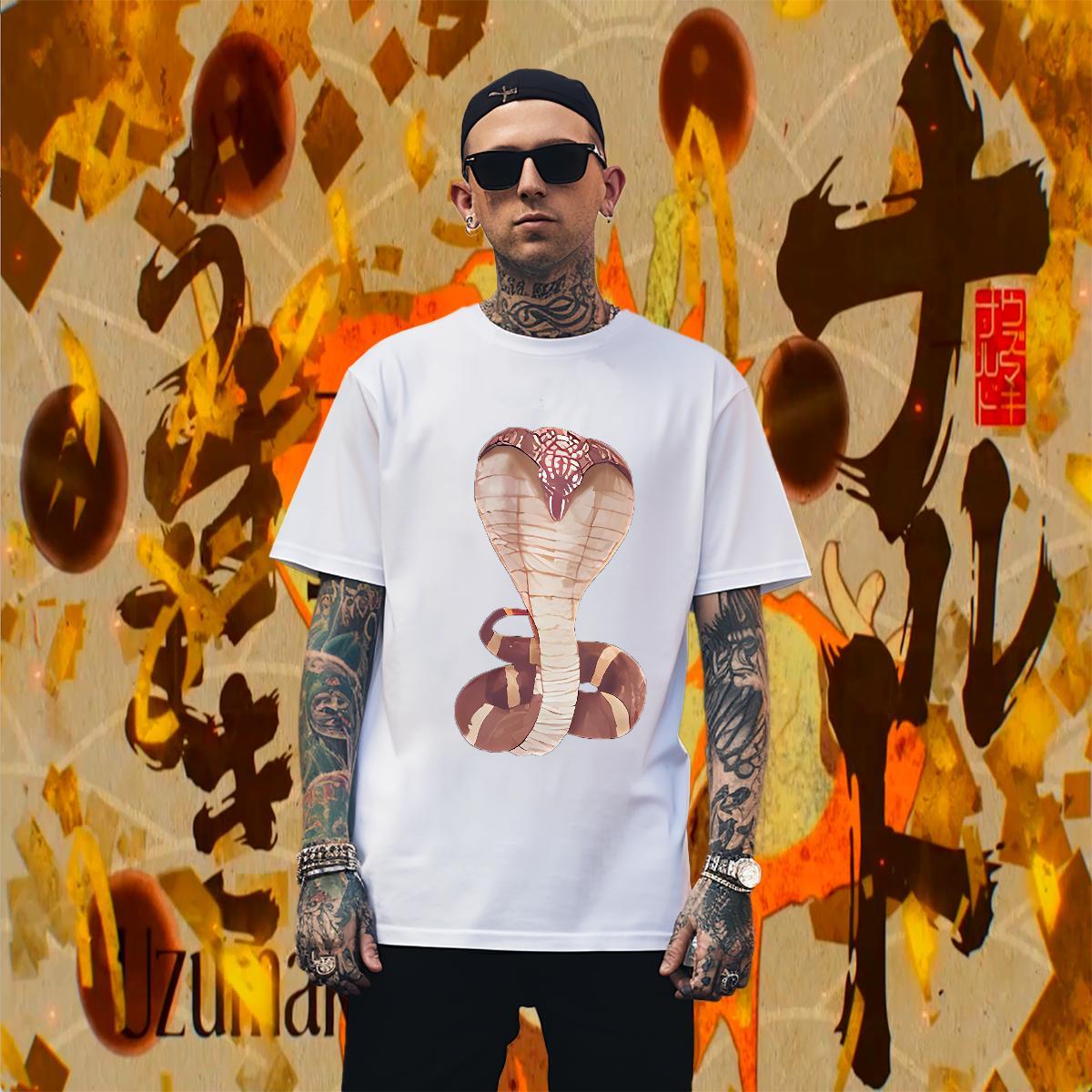 High Quality Mens Tshirts 100% Cotton 230g Daily Wear snake Custom Printing Short Sleeve O-Neck Classic Man T Shirts Tops Shirt