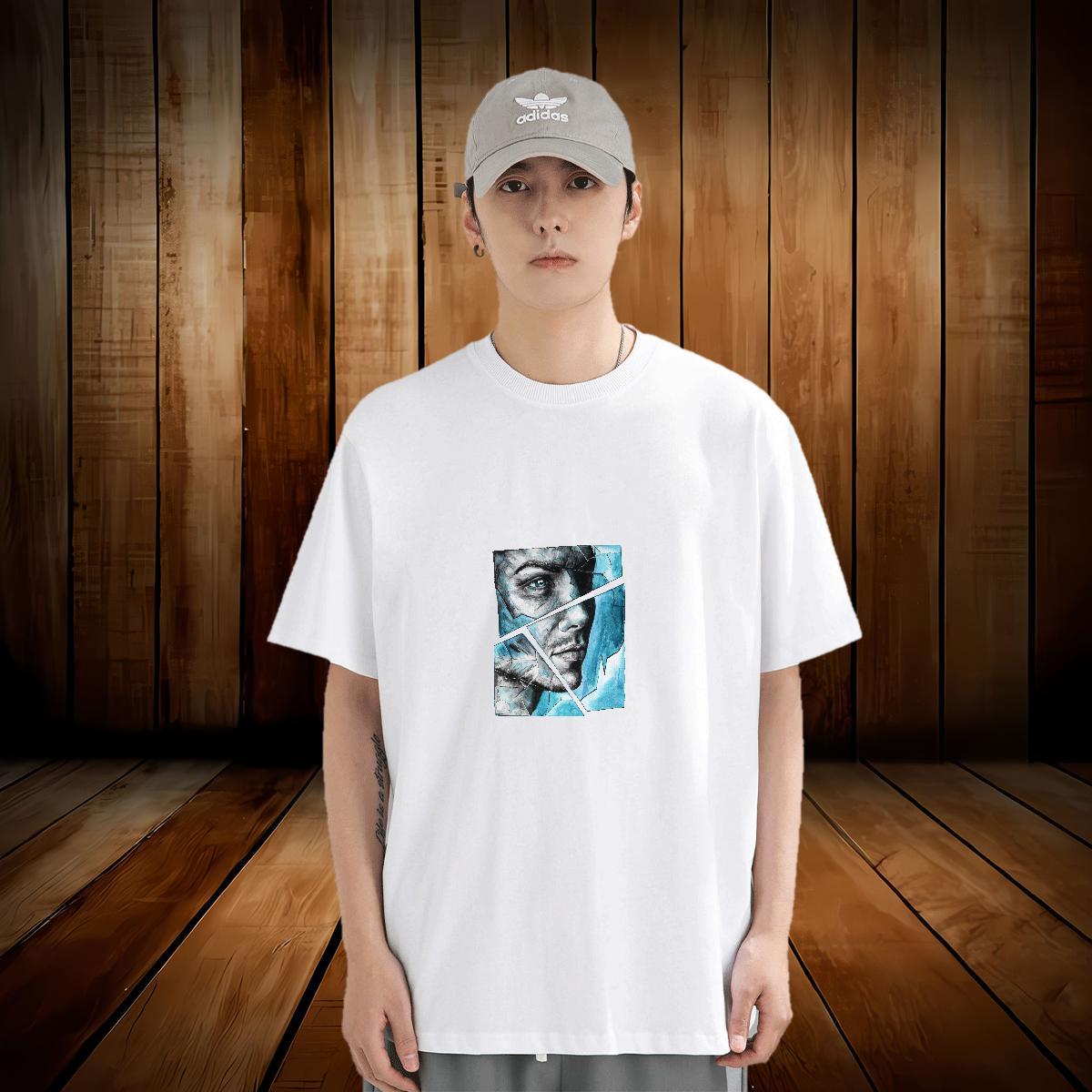 T shirt 100% Cotton 230g portrait High Street Hip Hop Breathable Short Sleeve Oversized 4XL Men Tops Tees Fashion Comfortable Tops Shirt