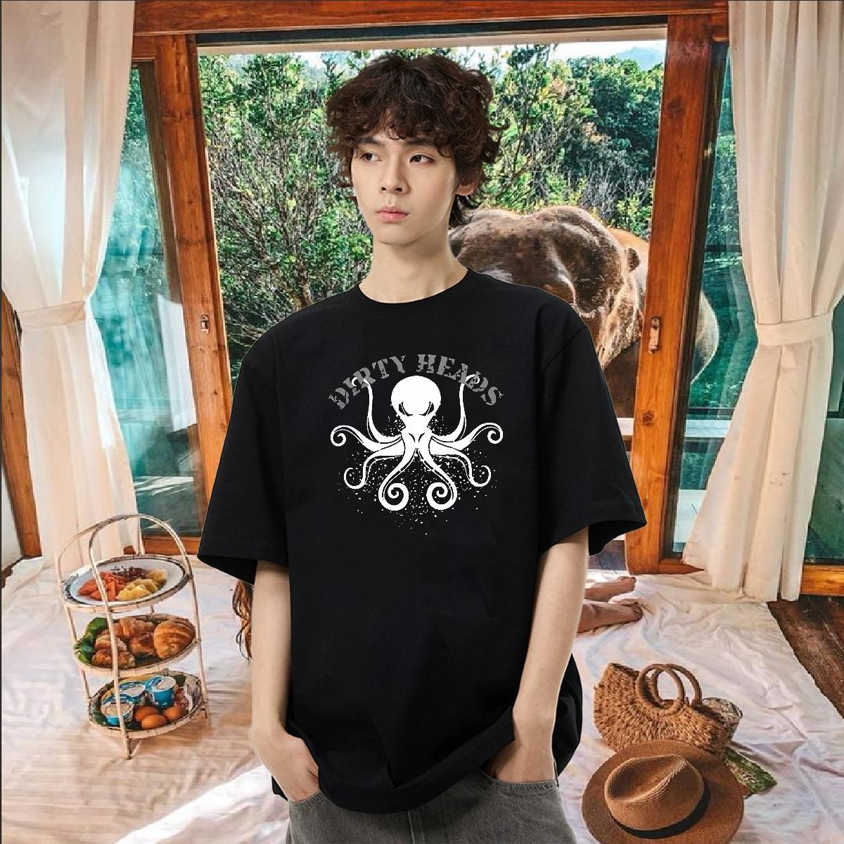 2024 T Shirt For Man 230g Cotton octopus Anime Printing Street Polos O-Neck Short Sleeve Free Shipping Men Tees Oversized 4XL