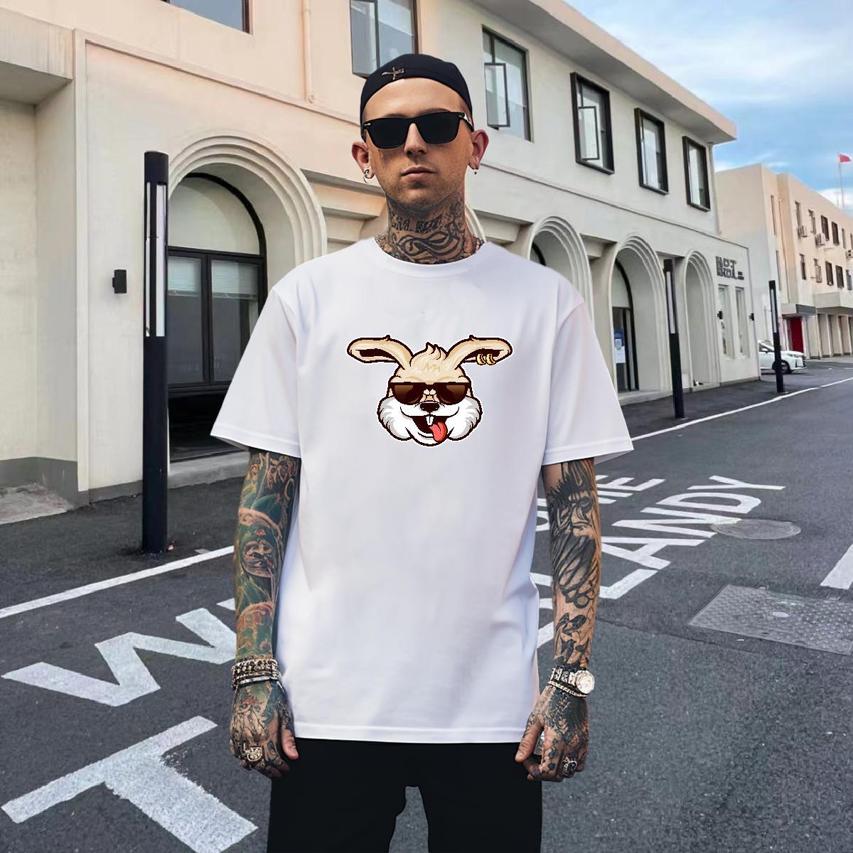High Quality Men Tees 230g Cotton Street wear Hip Hop rabbit Graphic Pure Cotton Free Shipping Men T Shirts Clothes