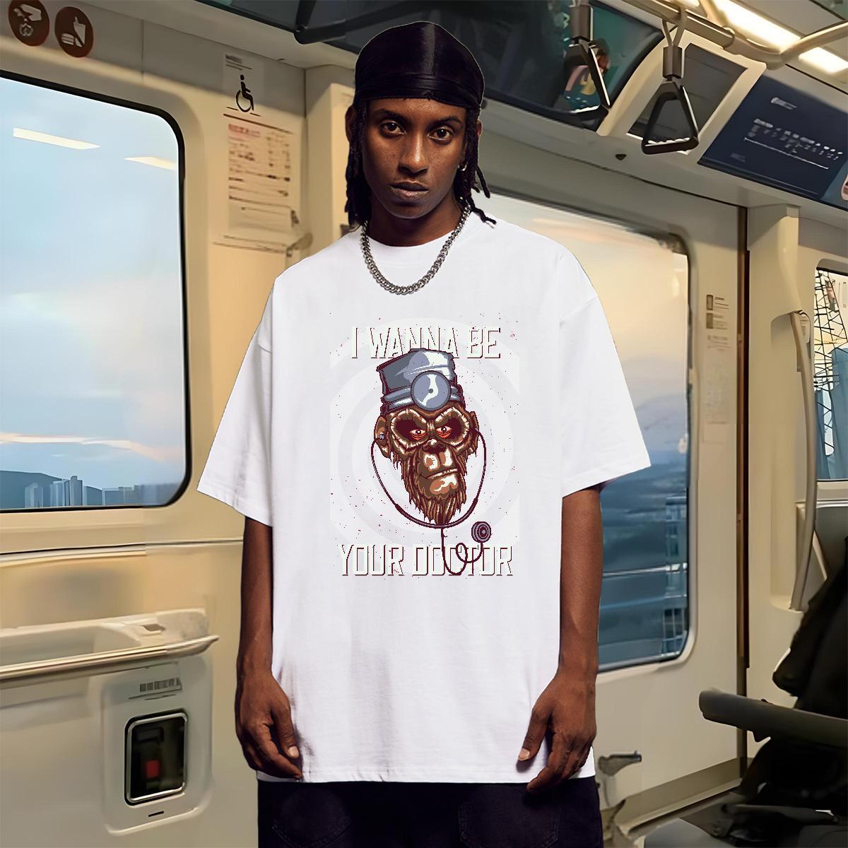 Wholesale T-Shirts 230g Pure Cotton chimpanzee Summer Casual Tops Shirt Breathable Soft Unisex Men Tshirts Oversized