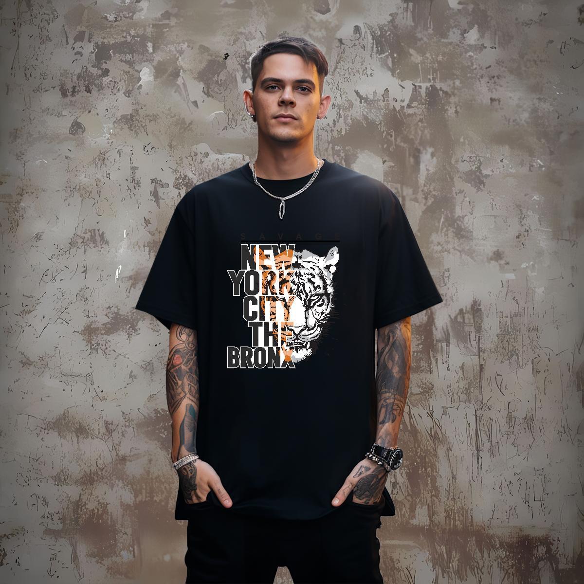 T-Shirts for Men 230g Pure Cotton tiger Summer Casual Breathable Short Sleeve Plus Size Custom Men Tops Tees Brand Comfortable Wear